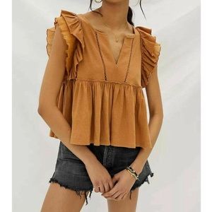 Anthropologie Caroline Ruffled Babydoll Top XL